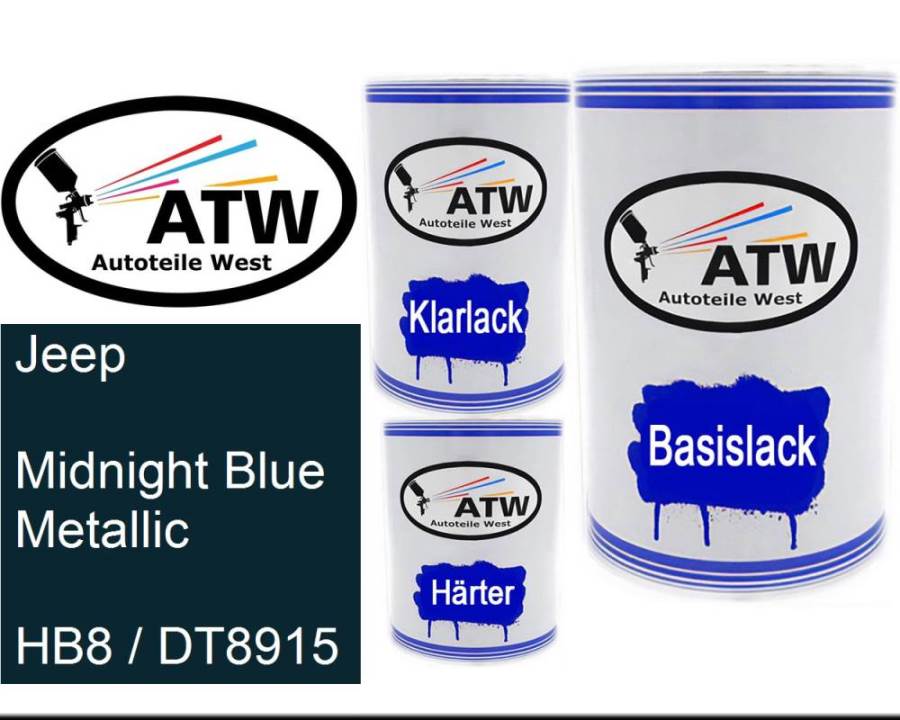 Jeep, Midnight Blue Metallic, HB8 / DT8915: 500ml Lackdose + 500ml Klarlack + 250ml Härter - Set, von ATW Autoteile West.